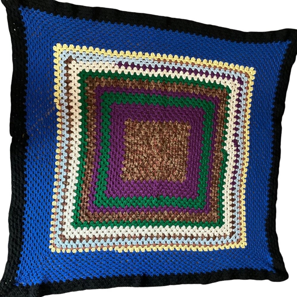 Vintage Handmade 70's style Multicolor Granny Square Crochet Lap Blanket